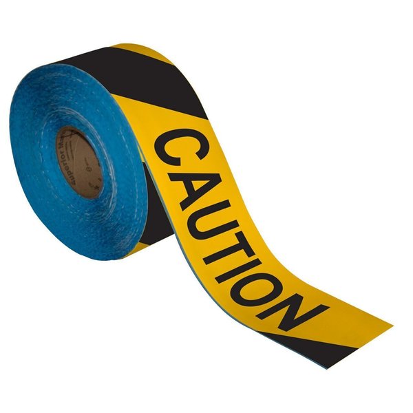 Superior Mark Floor Marking Message Tape, 4in x 100Ft , CAUTION Black/Yellow Stripe IN-40-732I